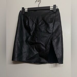 By The Way Black Faux Leather Mini Skirt Size S | Slit Front Vegan Leather Skirt
